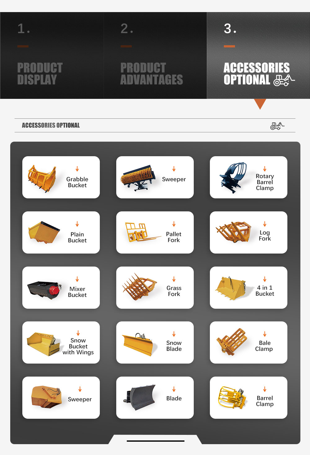 What are some common attachments for skid steer loaders？