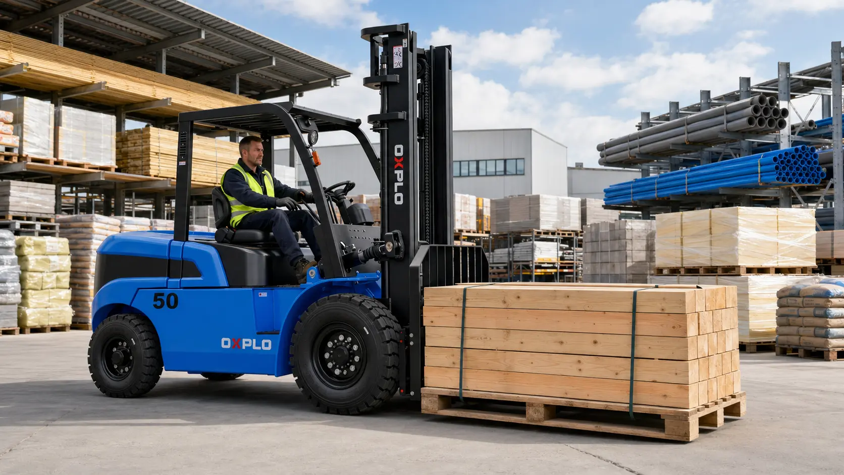 OXPLO forklift handling structural timber