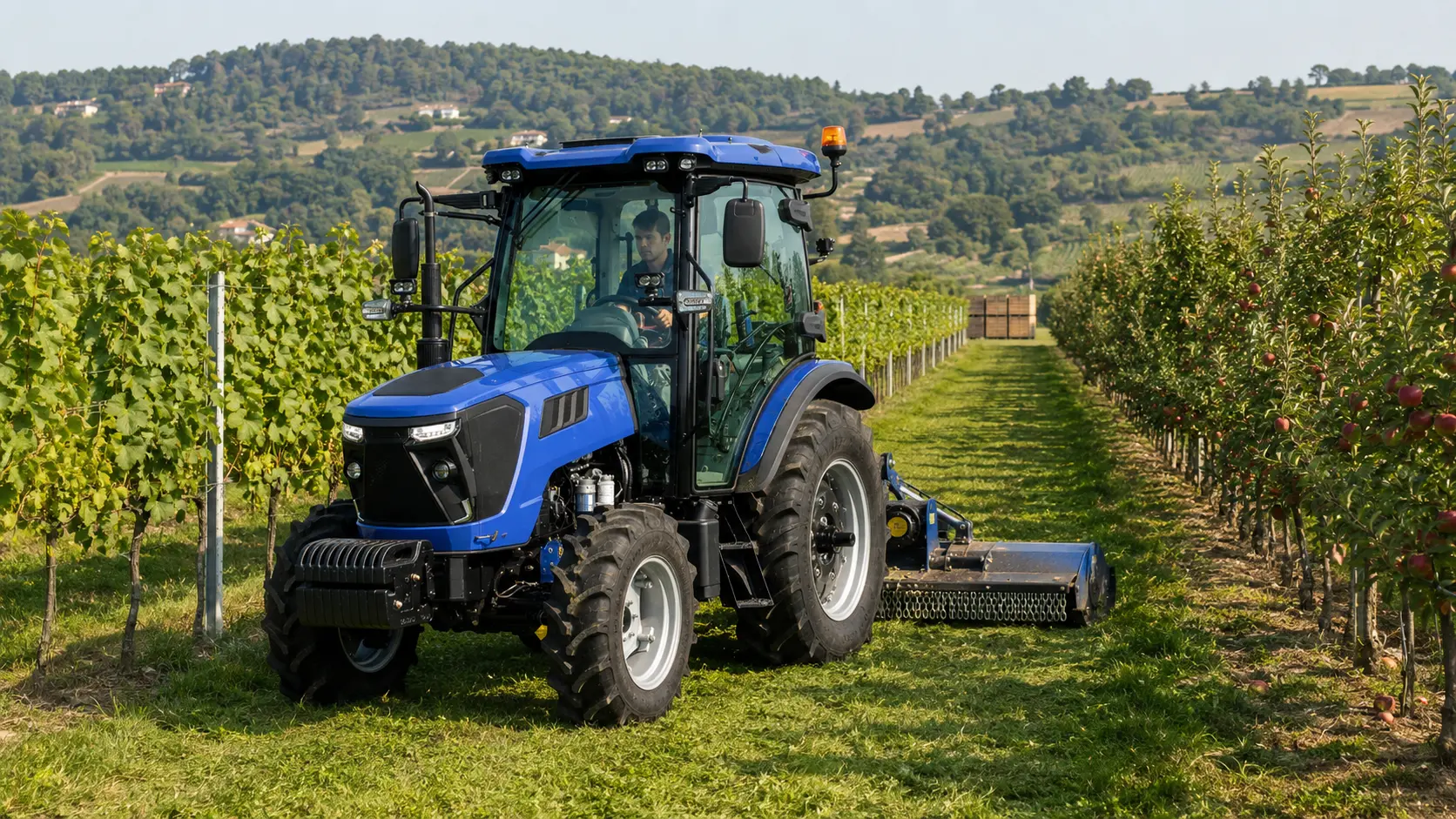 OXPLO tractor vineyard scene